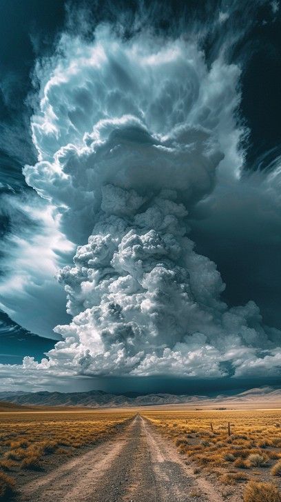 StockCake Dramatic cumulonimbus cloud towering over a desolate desert road under an ominous blue sky Cumulonimbus Clouds Thunderstorms, Cumulonimbus Cloud, Dramatic Clouds, Cloud Formations, Desert Road, Clock Tattoo Design, Dramatic Sky, Highway To Hell, Clock Tattoo