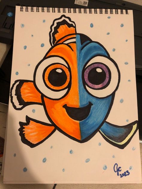 Finding Nemo Easy Drawings, Nemo Drawings Easy, Dori Drawing, Nemo Drawing, Character Tattoo Ideas, Disney Character Drawings, Cartoon Character Tattoos, Oil Pastel Paintings, Christian Stickers