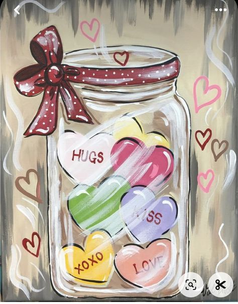 Valentine Painted Canvas Ideas, Valentine Paint And Sip, Paint And Sip Valentines Day, February Painting Ideas Canvases, Simple Valentines Painting Ideas, Valentine Paintings Easy, January Paint And Sip Ideas, Diy Valentines Painting Canvas, Valentine's Day Painting Ideas