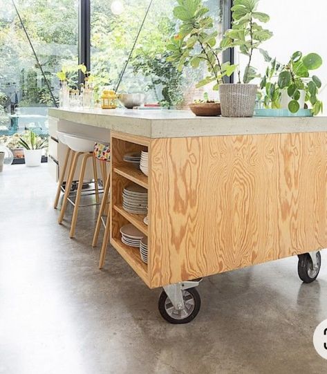 Moveable Kitchen Island, Resin Concrete, Mobile Kitchen Island, Kitchen Goals, Mobile Kitchen, Concrete Flooring, Tiny House Kitchen, Scandinavian Kitchen, Photo Edited