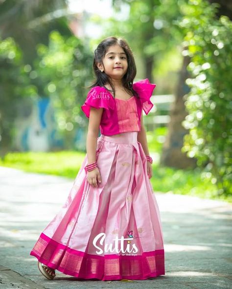 Pattu Lehenga, Pattu Pavadai Designs, Pattu Dress, Cotton Frocks For Kids, Pattu Pavadai, Kids Wear Girls, Kids Blouse Designs