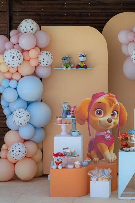 Paw Patrol Birthday Table, Paw Patrol Dessert Table, Dog Themed Birthday Party, Girls Birthday Party Themes, Paw Patrol Birthday Party, Paw Patrol Party, Birthday Table, Fourth Birthday, Paw Patrol Birthday