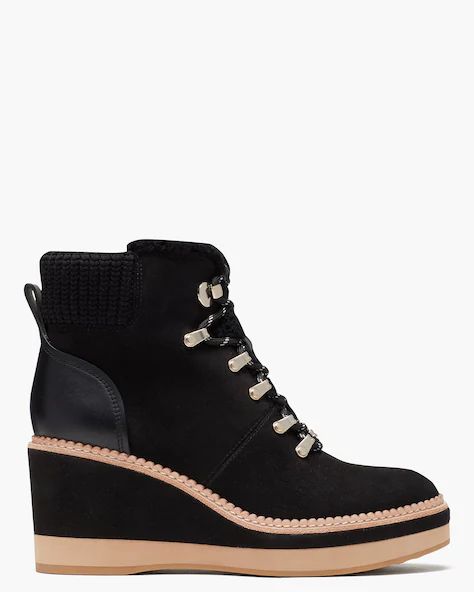 Black Wedge Booties Outfit, Ski Clothes, Lug Boots, Womens Designer Boots, Kate Spade Outlet, Wedge Bootie, Platform Wedge Heels, Skiing Outfit, Work Style