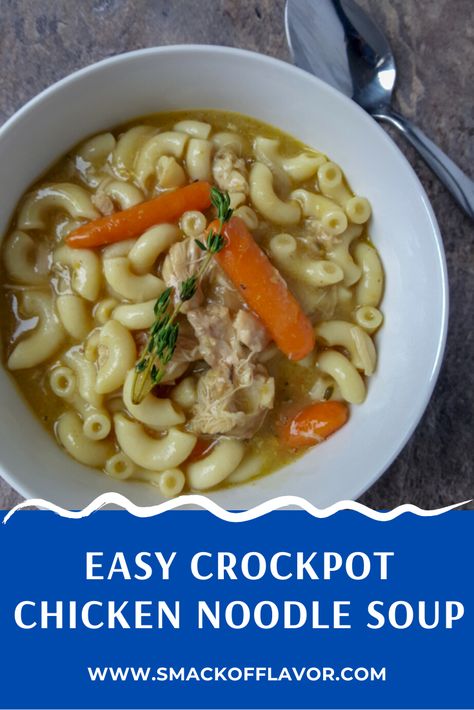 Chicken noodle soup is a comfort meal made easiest in a slow cooker. or crockpot It is a recipe that warms your bones on fall or winter day but also hearty enough to keep you full. Make a big batch to keep warm and keep the rest in the freezer for a quick lunch option. This is a freezer friendly chicken noodle soup. Made with boneless skinless chicken thighs. Recipes With Elbow Noodles, Slow Cooker Chicken Noodle, Thanksgiving Menu Recipes, Gravy Chicken, Slow Cooker Chicken Noodle Soup, Broth Chicken, Small Slow Cooker, Chicken Noodle Soup Crock Pot, Chicken Noodle Soup Easy