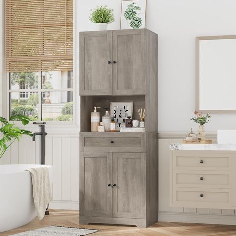 Tall Bathroom Storage Cabinets Modern Farmhouse Linen Storage Cabinet with 4 Doors & Shelves &