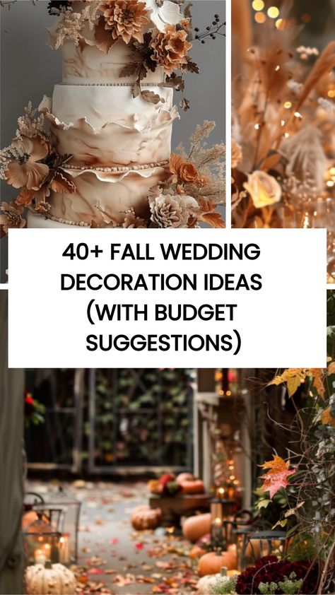 Planning a wedding is exciting but can also be a bit overwhelming. But if you’re considering a fall wedding, you’re in for a treat. There are many ways you can go about a fall wedding Fall Engagement Cake, Fall Wedding Ideas On A Budget, Fall October Wedding, Fall Wedding Cake Ideas, Eloping Ideas, Diy Fall Wedding Decorations, Fall Wedding Table Decor, Fall Wedding Tables, Fall Wedding Ideas