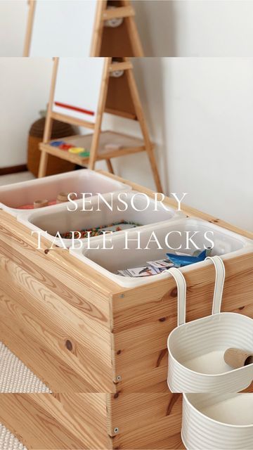 Mabel’s Playroom on Instagram: "The @ikea Flisat play table can be a pain to get hold of, so why not try these sensory play table hacks! If you have a trofast storage unit at home, this is one of our favourite hacks ever, simply flip it on its side and 3 trofast tubs slot in perfectly right beside each other making  this a fantastic height for preschoolers and older children to enjoy sensory play at.  Alternatively the wooden crates called ‘knagglig’ also fit the trofast tubs, they are just £13 and also make a great smaller sensory table for infants and toddlers 👏  Let us know if you give these hacks a go!  #momhacks #ikeahack #ikeahacks #montessori #sensoryplay #flisat #flisattable #flisattableplay #sensoryplay #sensory #sensorybin #sensoryactivity" Ikea Trofast Sensory Play, Ikea Trofast Sensory Table, Ikea Sensory Table Hack, Sensory Storage, Flisat Table Hack, Knagglig Hack, Sensory Play Table, Ikea Montessori, Ikea Crates