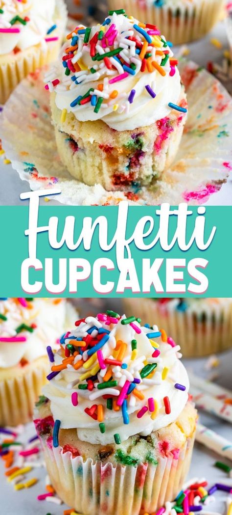 Funfetti Cupcake Recipe, Easy Cupcake Recipe, Cupcakes Funfetti, Funfetti Cupcakes, Easy Frosting, Easy Cupcake Recipes, Sprinkle Cupcakes, Brownie Cupcakes, Homemade Cupcakes