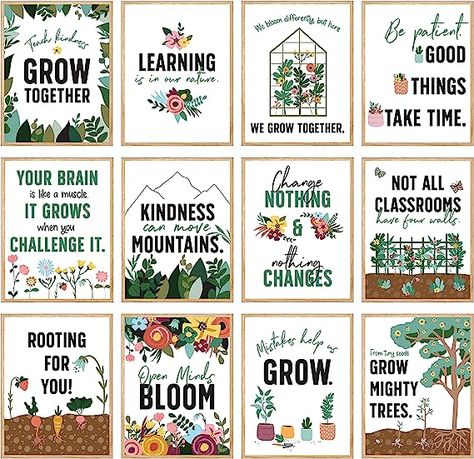 Carson Dellosa Grow Together 12 Posters Motivational Mini Posters for Classroom Set, Inspirational Greenery Classroom Posters for Bulletin Board, Homeschool, Classroom Décor, and Office Décor Blooming Classroom Theme, Floral Classroom Theme Decor, Plant Themed Classroom Bulletin Boards, Come Grow With Us Theme, Greenery Classroom Theme, Garden Sayings And Quotes, Floral Classroom Theme, Garden Classroom Theme, Plant Sayings