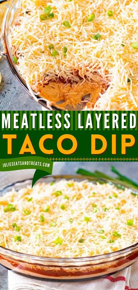 LAYERED TACO DIP, Gameday appetizer recipes, football appetizers 3 Layer Taco Dip, 3 Ingredient Taco Dip, Cold Taco Dip Recipe, Quick Taco Dip, 3 Layer Dip, Meatless Dips, Taco Dip With Salsa, Meatless Taco Dip, Cold Taco Dip