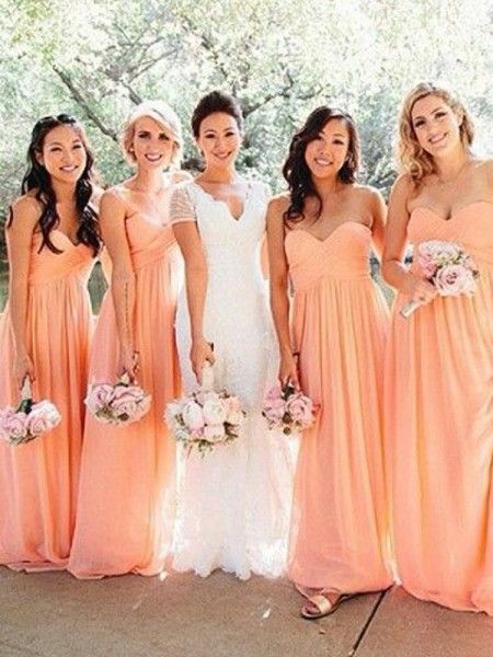 Pink Chiffon Bridesmaid Dresses, Color Durazno, Peach Bridesmaid, Peach Bridesmaid Dresses, Bridesmaid Dresses 2018, Bridesmaid Dresses Long, Blush Bridesmaids, Pink Bridesmaid Dress, Orange Chiffon