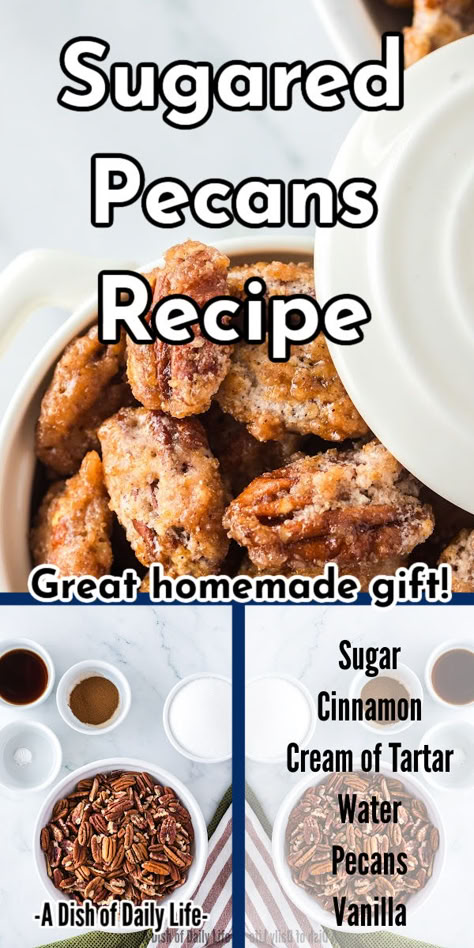 This quick and easy Candied Pecans Recipe is perfect for snacking, topping salads, or gifting during the holiday season. The combination of caramelized sugar, warm cinnamon, and toasty pecans is one of my favorite holiday recipes that I eat all year long. #adishofdailylife #candiedpecans #holidays #snacks #appetizers #sugar #warm #delicious #gifts Candied Pecan Recipes, Sugar Pecans Recipe, Sugared Pecans Recipe, Candy Pecans Recipe Easy, Holidays Snacks, Candied Sweet Potato Recipes, Easy Candied Pecans, Pecan Recipes Easy, Candied Pecans Recipe