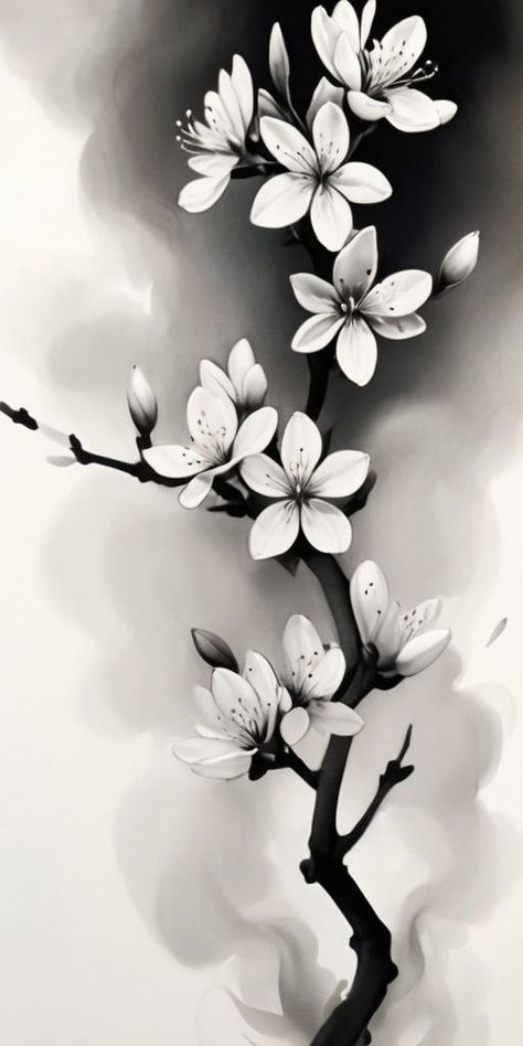 Orchard Tattoo Design, Clock And Rose Tattoo, Blossom Tree Tattoo, Vines Flowers, Flores Tattoo, Rose Flower Tattoos, Almond Flower, Japanese Flower Tattoo, Samurai Tattoo Design