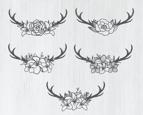 Deer Antler Tattoo, Antlers Drawing, Antlers With Flowers, Antler Tattoos, Antler Tattoo, Antler Flower, Tramp Stamp Tattoos, Floral Antlers, Petit Tattoo