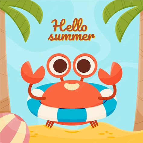 Summer Animal Illustration, Summer Vector Illustrations, Summer Stickers, Mommy Things, Summer Cartoon, Summer Illustration, Vector Hand, Summer Design, Summer Art