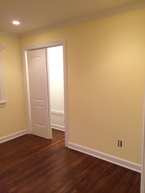 Benjamin Moore wall color Butter Yellow Bedroom Paint Ideas, Living Room Ideas Yellow Walls, Butter Colored Walls, Butter Yellow Bedroom, Wall Color Yellow, Yellow Wall Colors, Yellow Wall Ideas, Off White Living Room Walls, Bedroom Paint Ideas Yellow