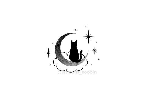 Moon With Cat Tattoo, Sun Cat Tattoo, Fine Line Cat Tattoo, Funny Tattoo, Cat Tat, Funny Tattoos, Small Cat, Piercing Tattoo, Cat Tattoo