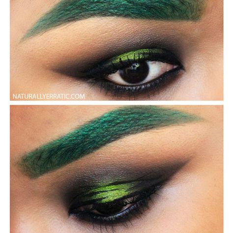 Midori - very fashion forward, but well planned & executed! Bravo! Green Eyebrows Make Up, Colorful Eyebrows Makeup, Color Eyebrows Makeup, Colour Eyebrows, Coloured Eyebrows, Colored Eyebrows Makeup, Colorful Eyebrows, Green Eyebrows, Color Eyebrows