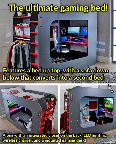 Ultimate Gaming Bed (PodBed) Gaming Pod Bed, Gaming Pod, Bunker Bed, Unusual Gadgets, Pod Bed, Gaming Bed, Bed Up, Gamer Bedroom, Smart Bed