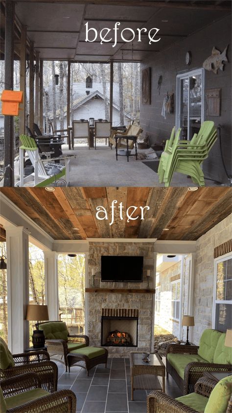 How we Built Our Outdoor Fireplace on our Patio Porch Porch Life, Porch Remodel, Sunroom Designs, Garage Conversion, House With Porch, After Pictures, Outdoor Living Room, Porch Design, Before And After Pictures