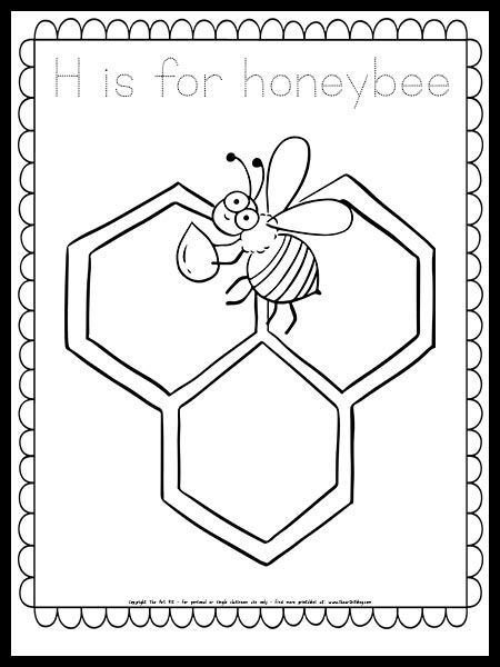 Honeybee Coloring Page - Writing Practice in Dotted Font {FREE PRINTABLE} - The Art Kit Pagan Preschool, Bee Coloring, Fact Practice, Practice Tracing, State Flowers, Bee Coloring Pages, Bee Book, Rainbow Canvas, Coloring Supplies