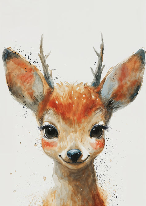 Capture the innocence and playfulness of a sweet watercolor fawn, its big eyes conveying purity and a touch of mischief. Watercolor Art Owl, Cute Fall Watercolor Paintings, Watercolor Animals Simple, Fawn Illustration, Baby Animals Watercolor, Christmas Illustration Design, Watercolour Animals, Basic Painting, Deer Photos