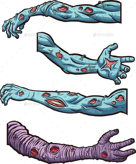 Zombie hands. Vector clip art illustration with simple gradients. Each on a separate layer. Zombie Arm Drawing, Zombie Hand Reference, Arm Illustrated, Monster Hands Drawing, Zombie Hand Drawing, Zombie Art Character Design, Zombie Reference, Arms Drawing, Cartoon Zombie