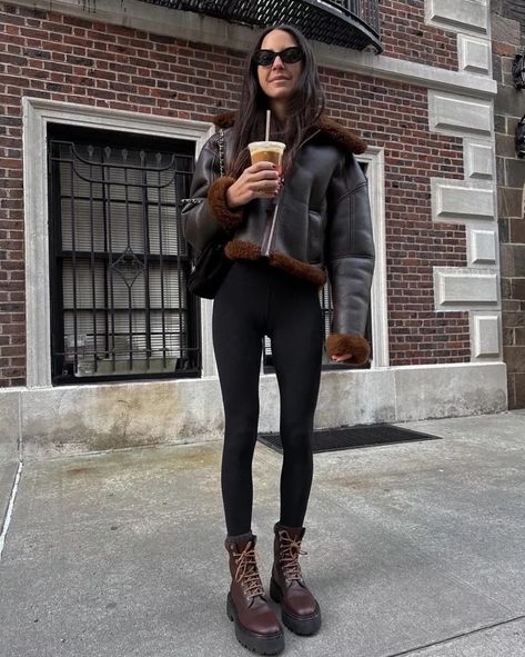 Brown Spread Shearling Jacket curated on LTK Brown Shearling Jacket Outfit, Brown Sherpa Jacket Outfit, Acne Leather Jacket, Leather Sherpa Jacket, Shearling Jacket Outfit, Brown Shearling Jacket, Sherpa Jacket Outfit, Arielle Charnas, Monday Outfit