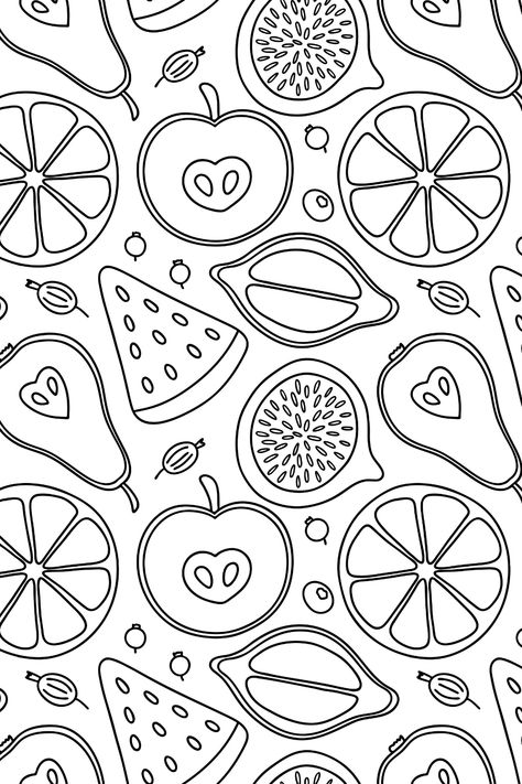 Lemon Pattern Wallpaper, Fruit Pattern Illustration, Orange Watermelon, Fruits Illustration, Doodle Wallpaper, Apple Pattern, Pattern Sketch, Wallpaper Print, Lemon Patterns