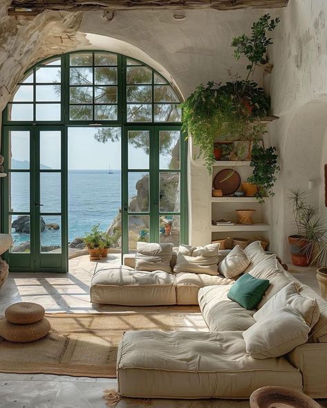 Greece Homes, Italian Living Room, Italy House, Seaside House, Mediterranean House, Modern Home Interior Design, Luxury Retreats, Dream House Rooms, Mediterranean Homes