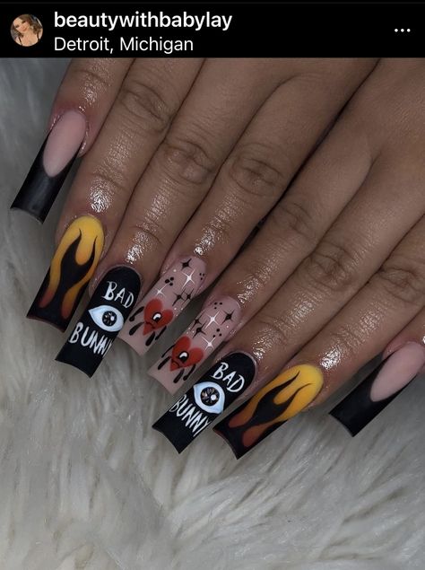 Bad Bunny Concert Nails Nadie Sabe, Bad Bunny Nails 2024, Bad Bunny Nails Nadie Sabe, Bad Bunny Nails, Bad Bunny Concert, Concert Nails, Bunny Nails, Nails Inspo, Bad Bunny