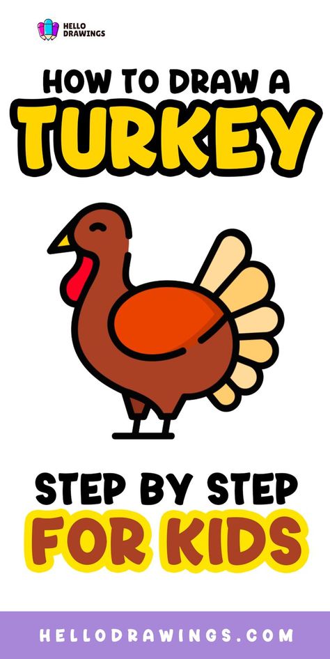 How to Draw a Turkey | Easy Drawing Guide for Kids Draw A Turkey Easy, Simple Turkey Drawing, Easy Turkey Drawing, Animal Drawing Tutorial, Draw A Turkey, Turkey Easy, Turkey Drawing, Easy Animal Drawings, Easy Turkey