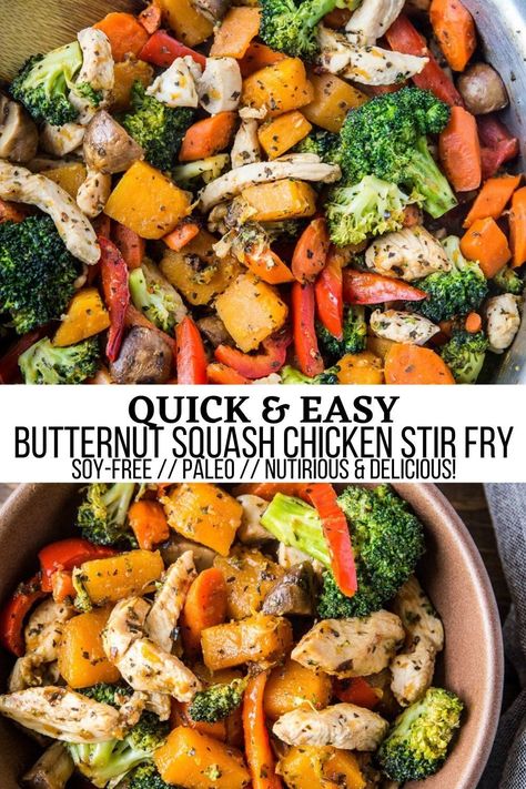 Butternut Squash And Chicken, Ginger Chicken Stir Fry, Ginger Broccoli, Butternut Squash Recipes Healthy, Butternut Squash Chicken, Chicken Squash, Dinner Paleo, Nutritious Dinner, Vegetable Stir Fry Recipe