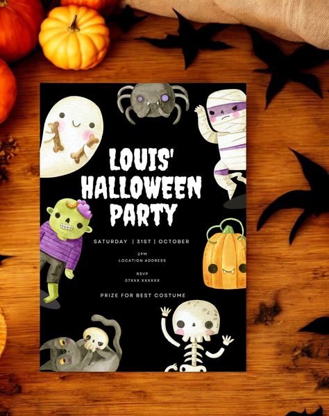 Editable Kids Halloween Invitation Template for Canva, Digital Party Invite, Fun & Spooky Design, Instant Download Halloween Invitations Kids, Kids Halloween Party Invitations, Elopement Invitation, Kids Halloween Party, Halloween Birthday Party, Spooky Halloween Party, Halloween Invitation, Halloween Party Invitation, Halloween Bash