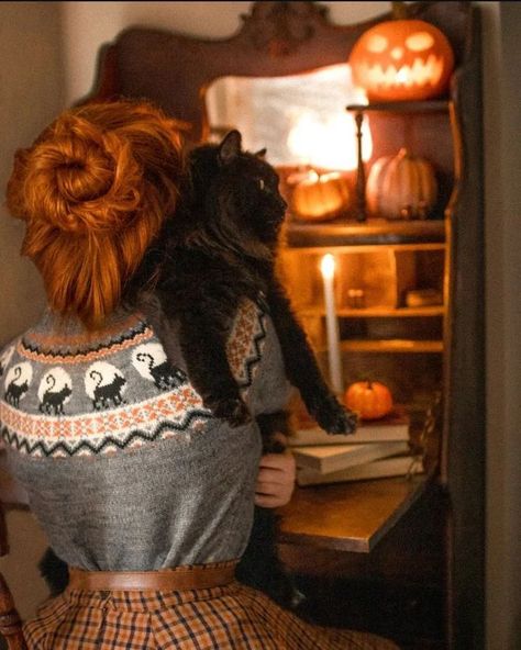 Photo Credit: @annesvintagediary 🍁🍂 #cottagecoreaesthetic #cottagecorefashion #cottagecore #cottagecorestyle #cottagecoreaesthetics #samhain #samhainblessings #halloweenfashion #sweaterweather #halloweenoutfit #halloweenoutfits #halloweensweater #fallsweater #autumnfashion #fallfashion #blackcats #blackcatsrule #blackcat #halloweencat #halloweencats #autumnsweater #autumnstyle #vintagecottagecore #fallclothes #fallstyle #fallstyleinspo #autumninspo #halloweennight #october #octobervibes Cat Fall Aesthetic, Halloween Sweater Outfit, Kiel James Patrick Sweater, Cottagecore Halloween, Epic Halloween Costumes, Autumn Cottagecore, Netflix Horror, Horror Series, Cottagecore Fashion