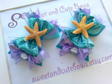 Ariel The Little Mermaid Hair Bows attached to by SweetandCuteBows, $14.50 Mermaid Headband, Disney Bows, Disney Hair, Ribbon Sculpture, Bow Headband Hairstyles, Boutique Hair Bows, Boutique Bows, Alligator Clips, Ariel The Little Mermaid