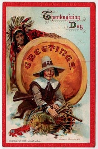 Frances Brundage, Vintage Thanksgiving Cards, Native American Thanksgiving, Thanksgiving Themes, Thanksgiving Graphics, Pilgrims And Indians, Thanksgiving Vintage, Postcard Paper, Thanksgiving Greeting