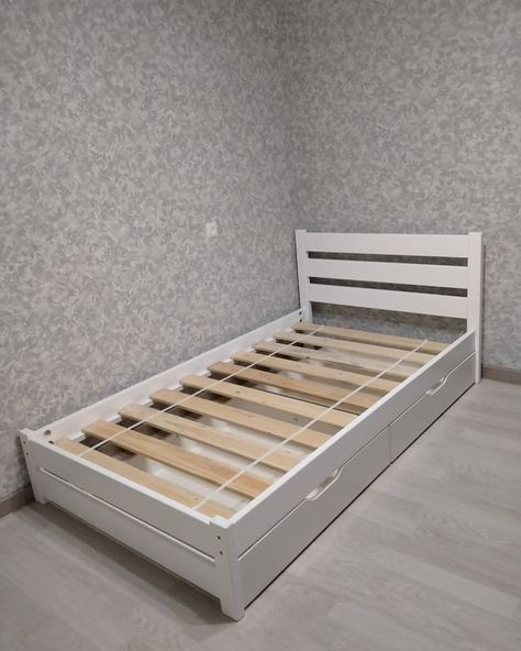 Small Bed Design Simple, Ranjang Aesthetic, Kasur Aesthetic, Cheap Bedroom Makeover, Simple Bed Designs, Simple Bed Frame, Small Bedroom Furniture, White Bed Frame, Desain Furnitur Modern