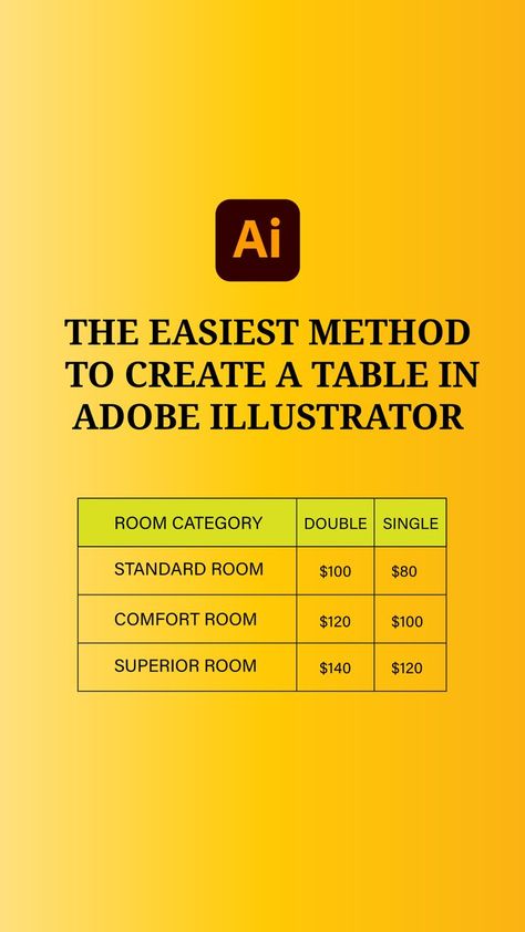 This is adobe illustrator tutorial for beginners will teach you how to create a table in adobe illustrator. If you are just starting in Graphic Design, you will find yourself create graphics like posters and flyers and you will want to learn how to create a table in Adobe Illustrator. From pricing tables to illustrations, mastering table creation in Adobe illustrator will comes in handy in many scenarios. Illustrator Tutorials For Beginners, Comfort Room, Adobe Illustrator Tutorial, Illustration Tutorial, Superior Room, Adobe Illustrator Tutorials, Create Graphics, Illustrator Tutorials, A Table