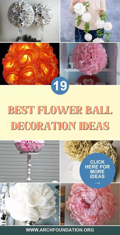 Flower ball decorations are delightful accents that add a burst of color and charm to any event or home decor. Known for their versatility, these floral arrangements can be hung or used as elegant tabletop displays, perfect for weddings, parties, or everyday elegance. Incorporate flower balls into your decor to brighten up your living space or special event. They offer a fresh and vibrant way to decorate. Ball Decoration Ideas, Diy Flower Ball, Flower Ball Centerpiece, Cupcake Liner Flowers, Topiary Centerpieces, Paper Flower Ball, Eiffel Tower Vases, Tower Vase, Flower Balls