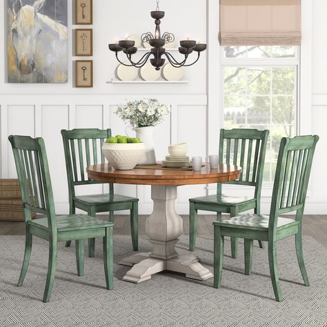 Eleanor Antique White Round Solid Wood Top 5-Piece Dining Set - Slat Back by iNSPIRE Q Classic - Bed Bath & Beyond - 14741248 Painted Tables, Dining Table Makeover, Kitchen Table Makeover, Upcycling Furniture, Colorful Cottage, Bubble Tent, Classic Bed, Cottage Ideas, Table Makeover