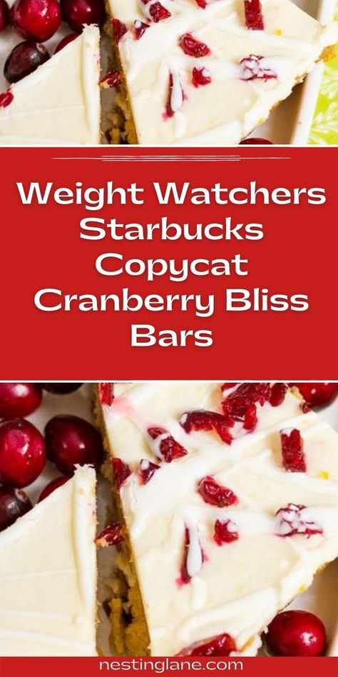 Weight Watchers Christmas dessert is here with this holiday-inspired Starbucks Copycat Cranberry Bliss Bars recipe! These homemade bars are a must-have for any holiday treat tray. Packed with tart cranberries, creamy frosting, and a hint of citrus, this easy dessert brings festive flavors to your Christmas celebrations without overindulgence. Perfect for Weight Watchers, it’s a holiday treat that balances taste with mindful eating. Make your holiday baking memorable with this easy recipe! Copycat Cranberry Bliss Bars, Bliss Bars Recipe, Starbucks Cranberry Bliss Bars, Starbucks Cranberry Bliss, Cranberry Bliss Bars Recipe, Cranberry Bliss Bars Starbucks, Dessert For Thanksgiving, Homemade Bars, Bliss Bars