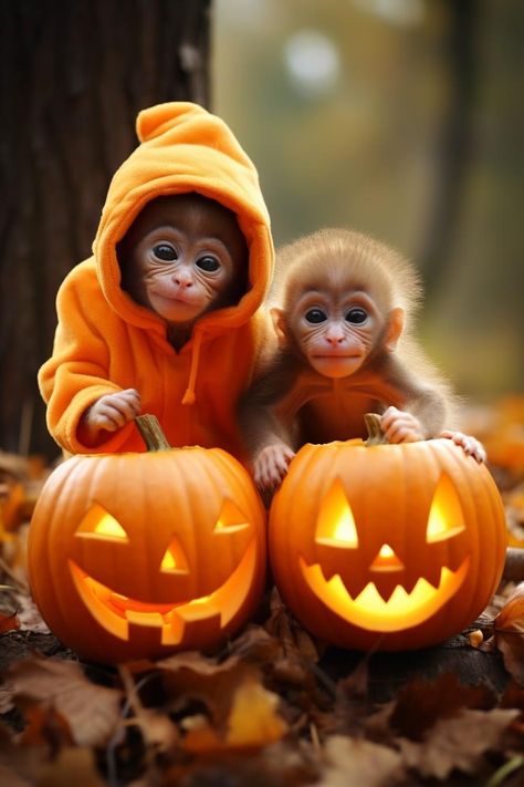 Monkey Pumpkin, Halloween Pumpkin Painting, Finger Monkey, Baby Monkeys, Halloween Pics, Very Cute Puppies, Cute Animals Puppies, Family Ideas