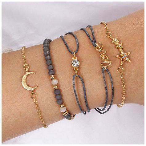 Star Moon Stone Bracelet Chain Set Of Six Round Moon Circle Combination Six Piece Trendy Geometry Girls Ring, Star Beads, Turtle Bracelet, Adjustable Bangle, Star Moon, Star Bracelet, Layered Bracelets, Bangle Set, Trendy Gift