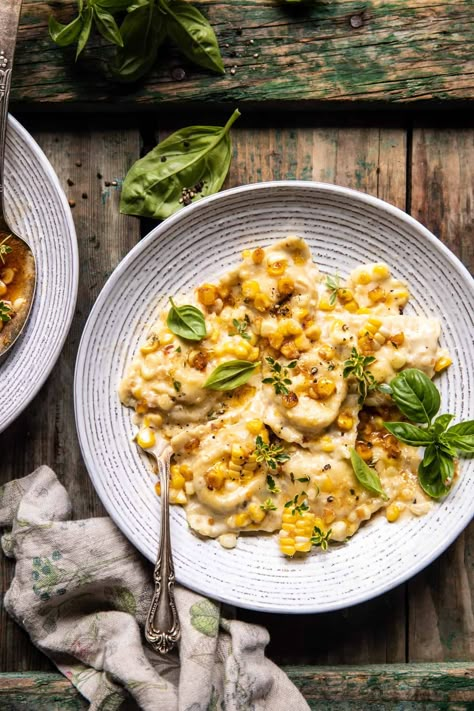 Browned Garlic Butter Creamed Corn Cheese Ravioli | halfbakedharvest.com Corn Ravioli, Half Baked Harvest Recipes, Corn Cheese, Buttered Corn, Homemade Ravioli, Butter Pasta, Cheese Ravioli, Harvest Recipes, Half Baked