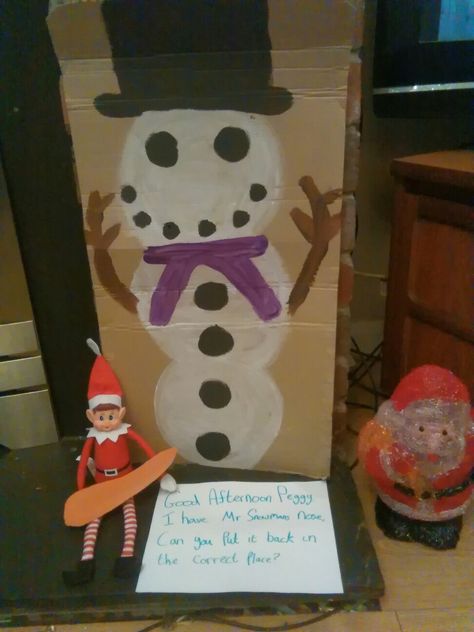 Pin the carrot on the snowman⛄ Elf On The Shelf Butter Sculpture, Elf On The Shelf, Carrots, Elf, Shelves