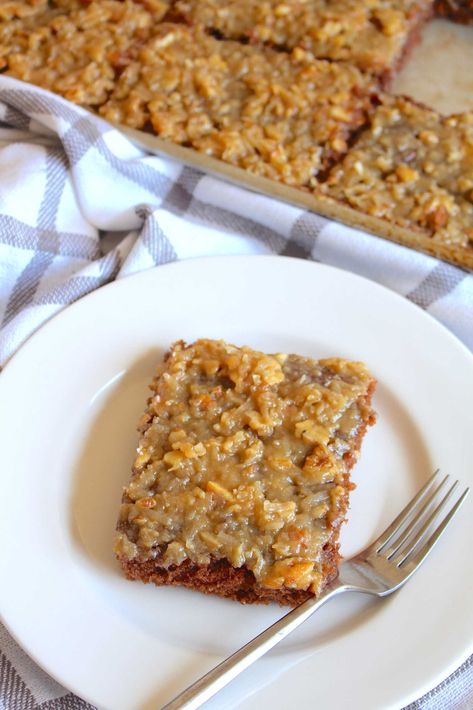 German Chocolate Sheet Cake, Cake Ingredients List, Coconut Pecan Frosting, Chocolate Cherry Cake, Cake Form, German Baking, Chocolate Sheet Cake, Coconut Pecan, Sheet Cakes