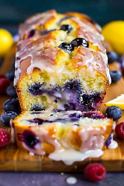 Lemon Blueberry Loaf with Lemon Glaze Lemon Glazed Blueberry Boyfriend Bait, Rhubarb Jam Recipes Canning, Blueberry Yogurt Loaf, Lemon Blueberry Muffins Recipe, Blueberry Bread Recipe, Lemon Blueberry Loaf, Rhubarb Jam Recipes, Blueberry Loaf, Blueberry Yogurt