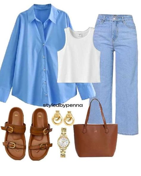 The blue outfit 💙😚 • • #virtualstylist #womenfashion #easyoutfit #ootdinspiration #ootdinspo #stylepost #styleinspo #neutralstyle #stylist #beigeaesthetic #sandals #summeroutfit #outfitoftheday #springoutfit #tashionblogger #beigeoutfit #styleideas #springfashion #neutraltones #weekendoutfit #instafashion #summerstyle #elevatedbasics #styleblogger #ootd #blazerstyle Sandals And Jeans Outfit, Outfit With Blue Jeans, Hijab Outfit Summer, Casual Outfit Inspiration, Stylish Work Attire, Casual Hijab Outfit, Casual Day Outfits, Classy Work Outfits, Classy Casual Outfits