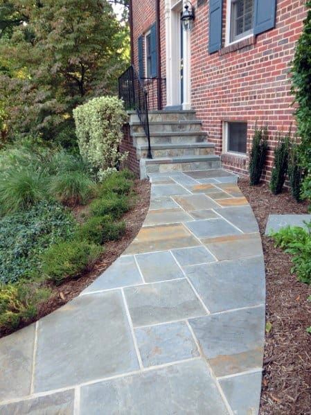 Hammock Trellis, Walkway To Front Door, Slate Walkway, Beautiful Pathways, Paver Sand, Flagstone Pathway, Flagstone Pavers, Landscape Walkway, Flagstone Walkway